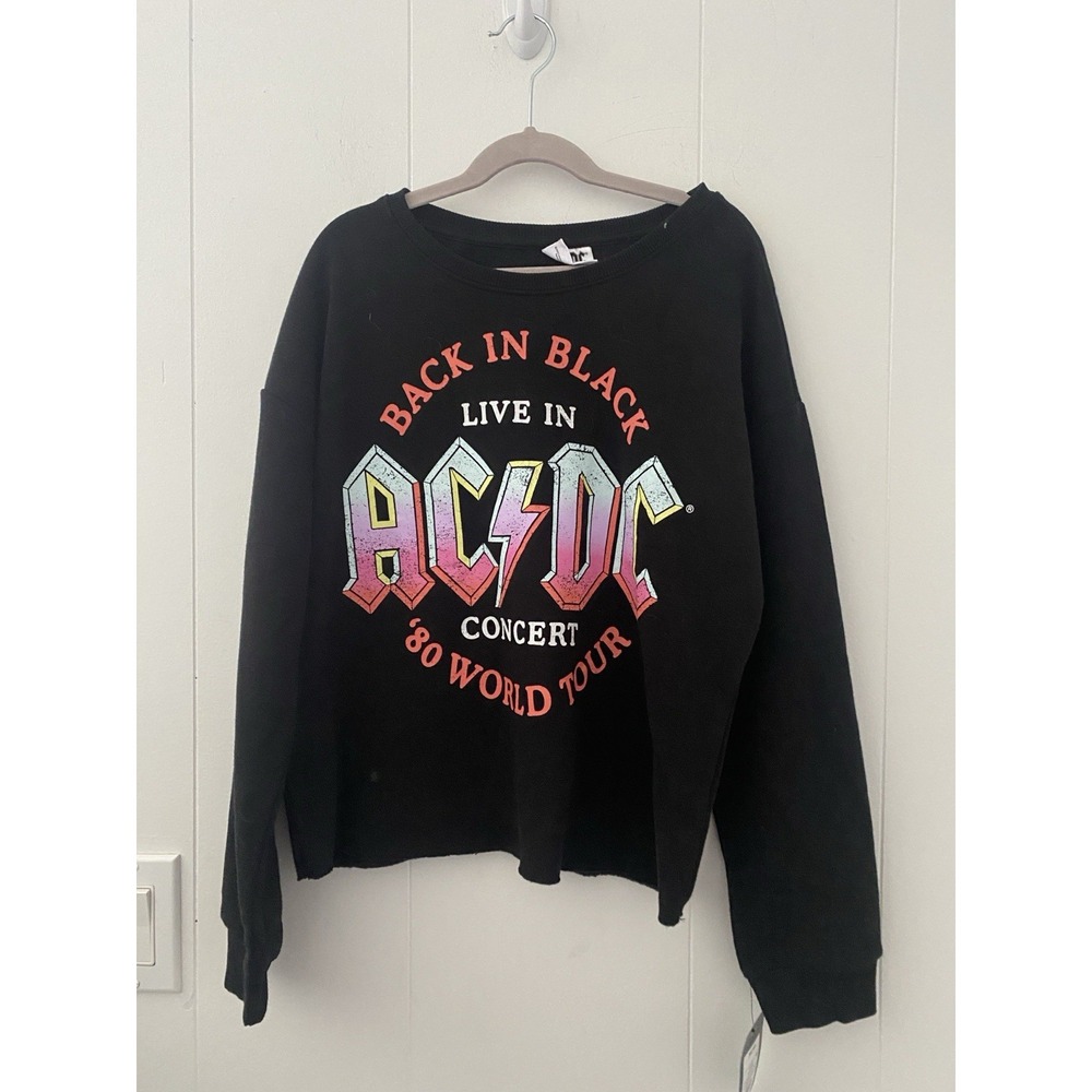 AC/DC Retro Back In Black‎ Tour Cropped Sweatshirt Crew Neck Youth XL 14
